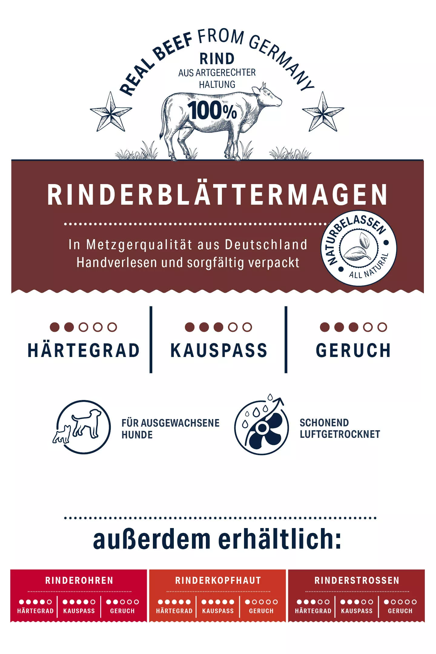 Happy Dog 250 g Rinderblättermagen ohne Zusatzstoffe